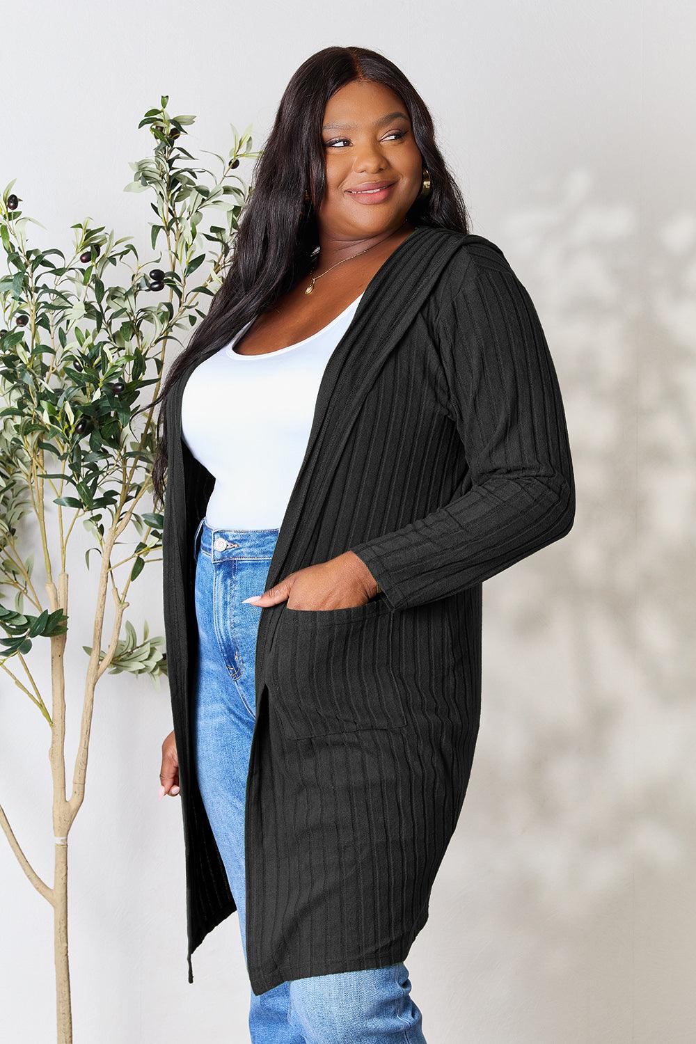 Basic Bae Full Size Hooded Sweater Cardigan - Leo’s Look Your Best