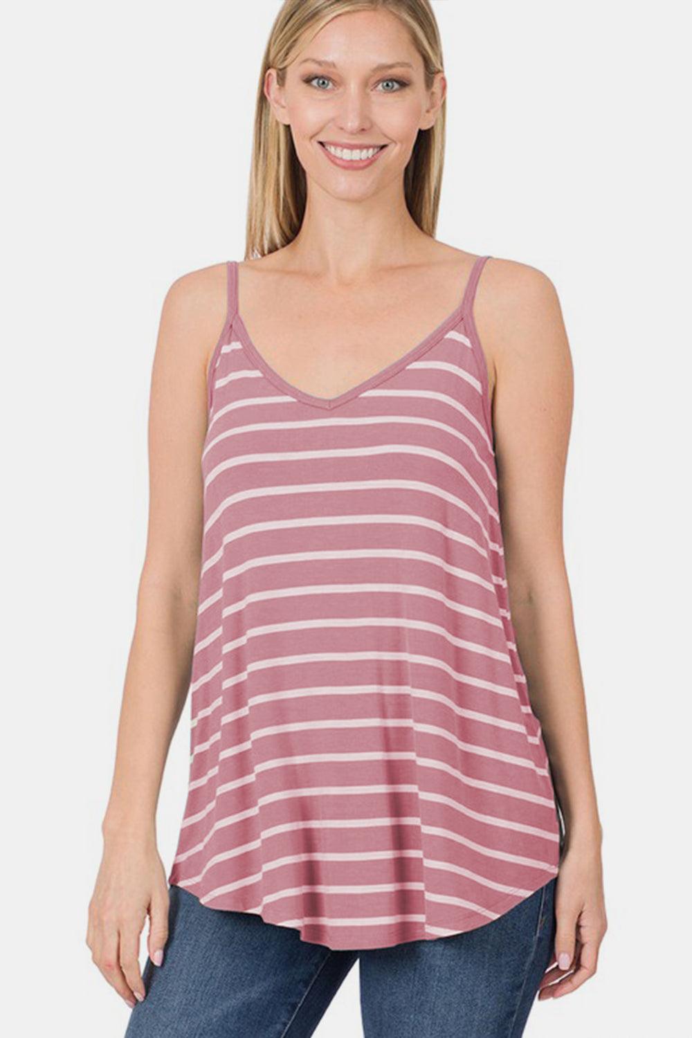 Zenana Striped Curved Hem Cami - Leo’s Look Your Best