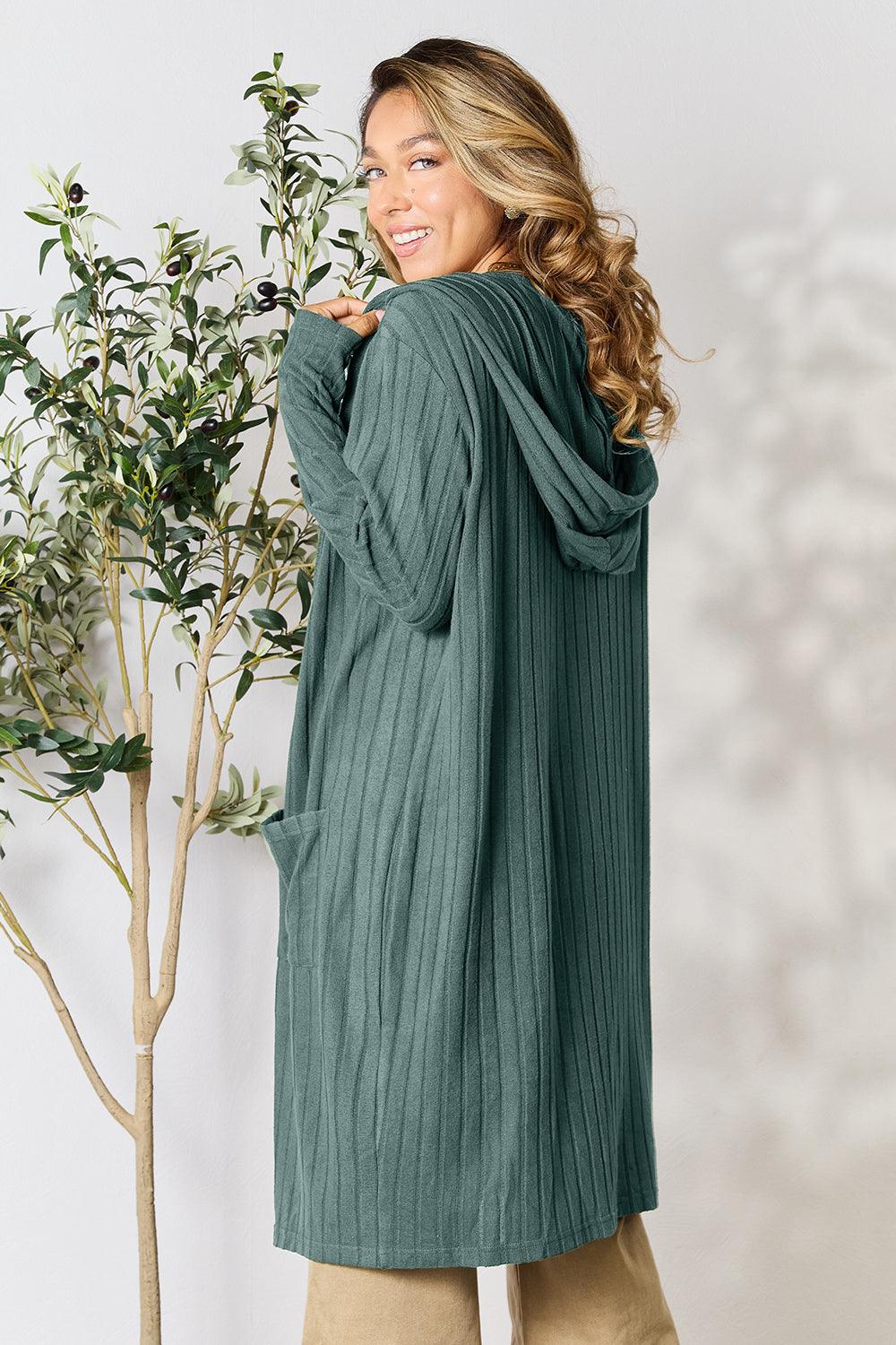 Basic Bae Full Size Hooded Sweater Cardigan - Leo’s Look Your Best