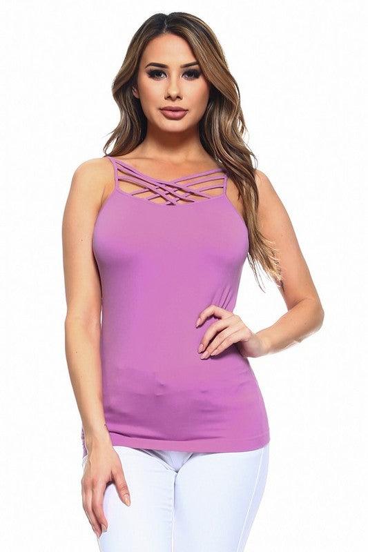 Womens Seamless Triple Criss-Cross Front Cami - Leo’s Look Your Best
