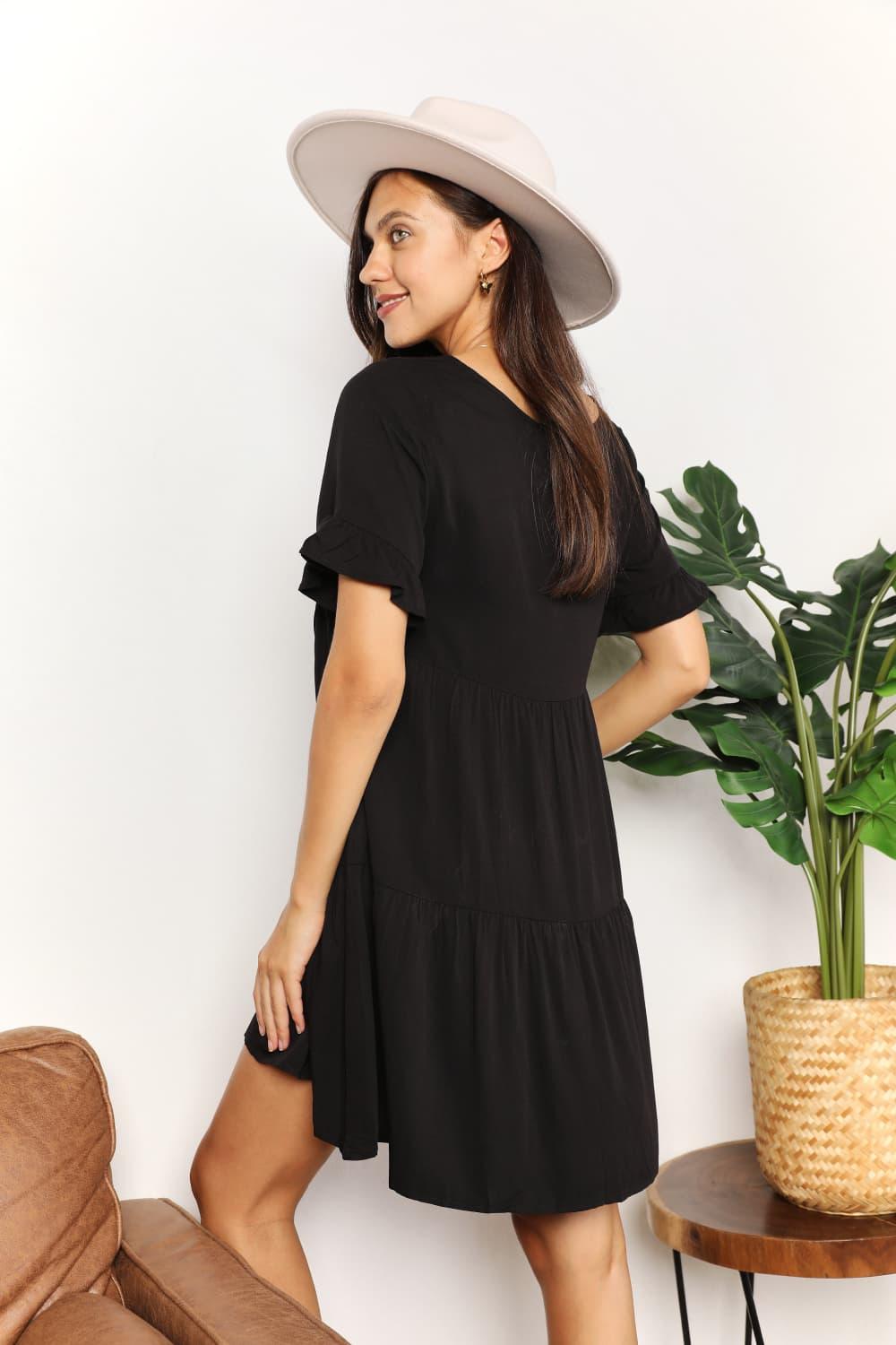 Mandy V-Neck Flounce Sleeve Tiered Dress - Leo’s Look Your Best