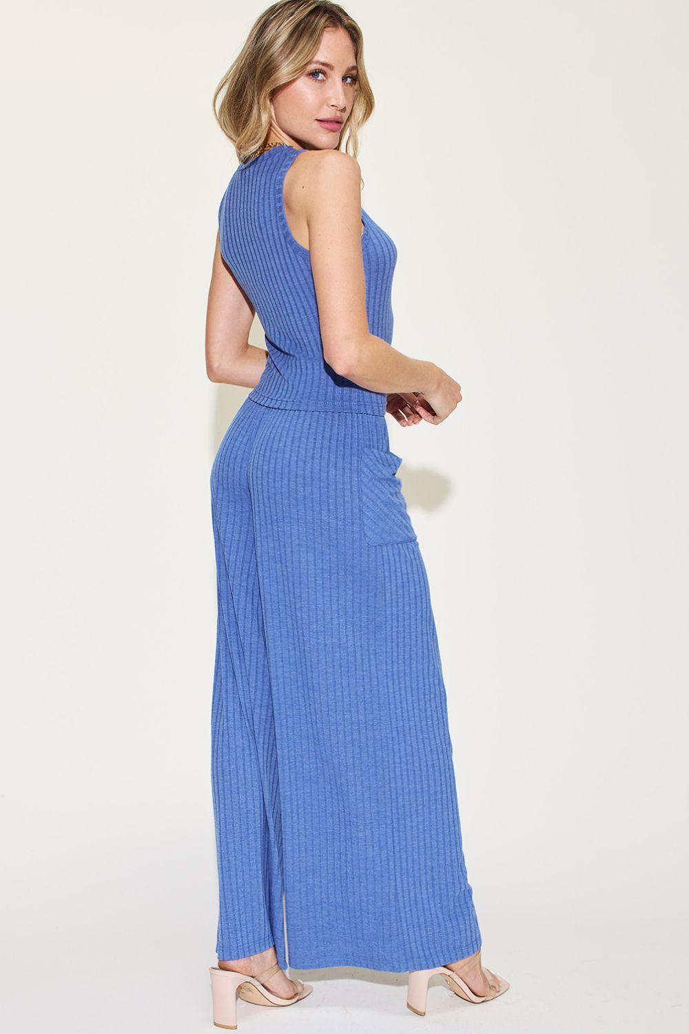 Basic Bae Full Size Ribbed Tank and Wide Leg Pants Set - Leo’s Look Your Best