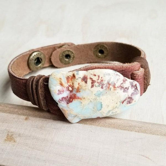 Aqua Terra Slab on Narrow Leather Cuff Bracelet - Leo’s Look Your Best