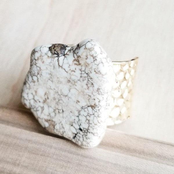 White Turquoise Slab on Hammered Gold Ring Base - Leo’s Look Your Best