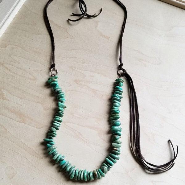 Natural Turquoise with Side Tie Leather Tassel - Leo’s Look Your Best