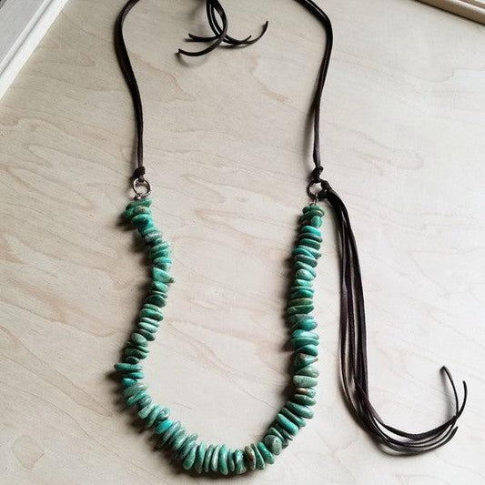 Natural Turquoise with Side Tie Leather Tassel - Leo’s Look Your Best
