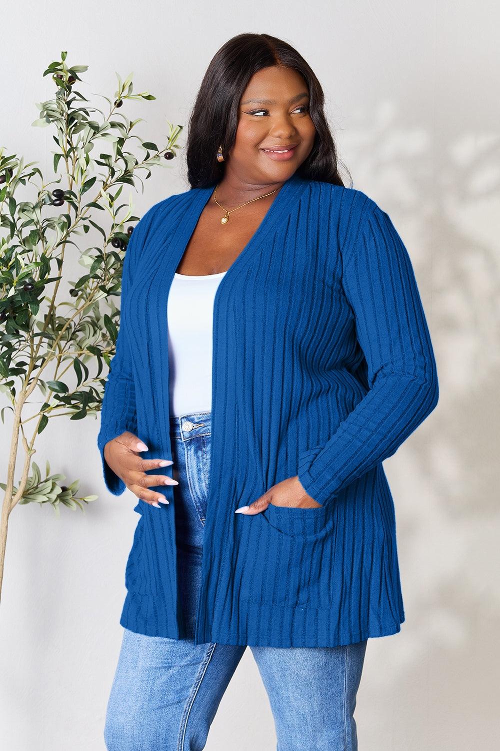 Basic Bae Full Size Ribbed Open Front Cardigan with Pockets - Leo’s Look Your Best