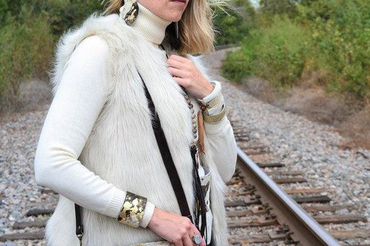 Hair-on-Hide Mixed Metallic Cuff Bangle Bracelet - Leo’s Look Your Best