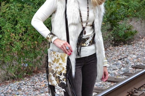 Hair-on-Hide Mixed Metallic Cuff Bangle Bracelet - Leo’s Look Your Best