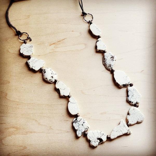 White Turquoise Slab Necklace with Leather Closure - Leo’s Look Your Best