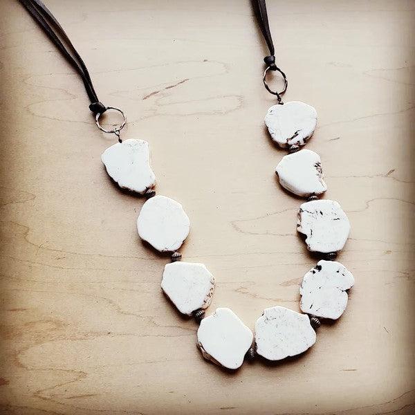 White Turquoise Slab Necklace with Leather Closure - Leo’s Look Your Best