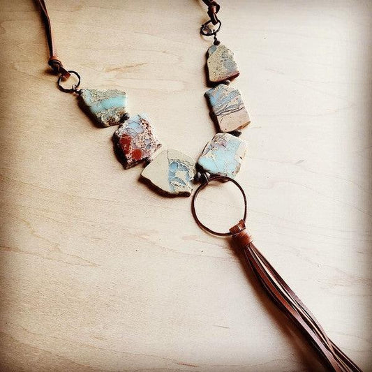 Aqua Terra Necklace with Hoop and Fringe Tassel - Leo’s Look Your Best