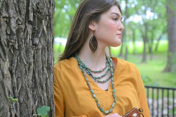 Triple Strand Turquoise & Wood Collar Necklace - Leo’s Look Your Best