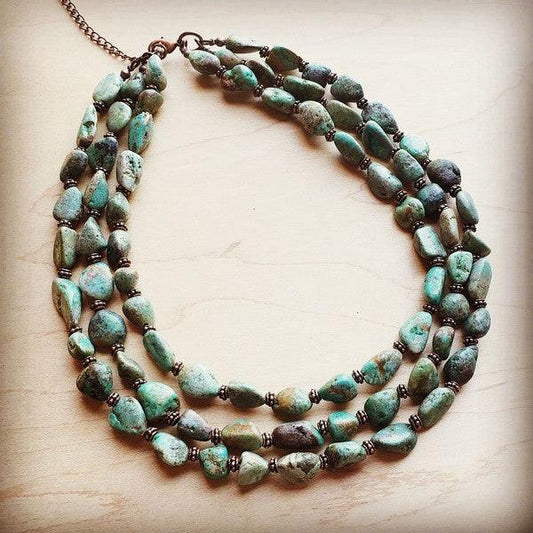 Triple Strand Turquoise & Copper Collar Necklace - Leo’s Look Your Best