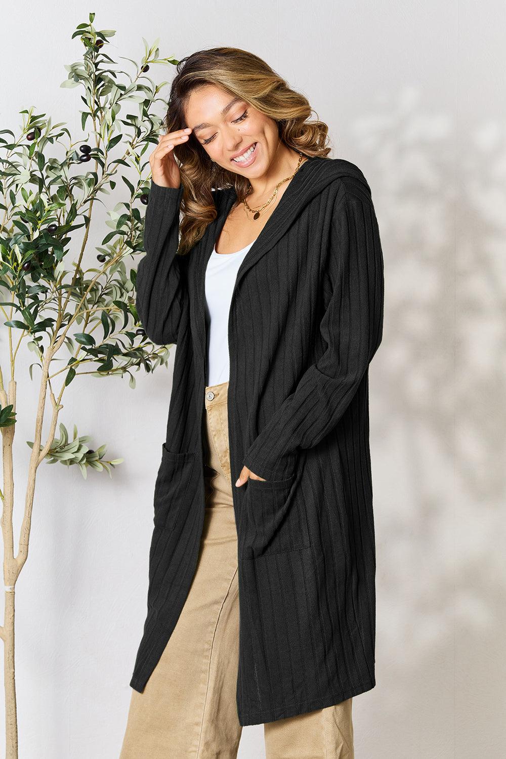 Basic Bae Full Size Hooded Sweater Cardigan - Leo’s Look Your Best