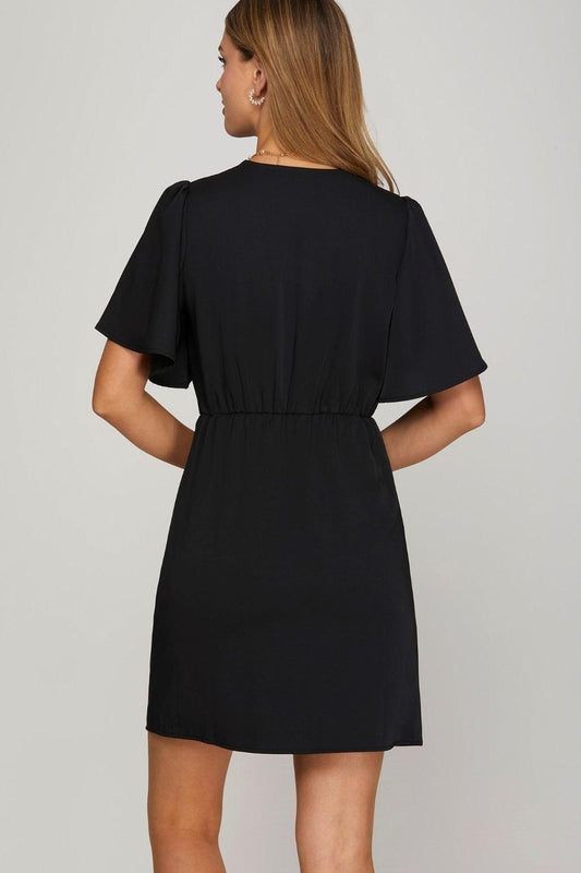 She + Sky Ruffled Surplice Short Flutter Sleeve Mini Dress - Leo’s Look Your Best