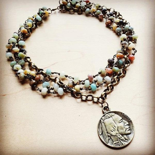 Amazonite Collar Necklace with Indian Head Coin - Leo’s Look Your Best