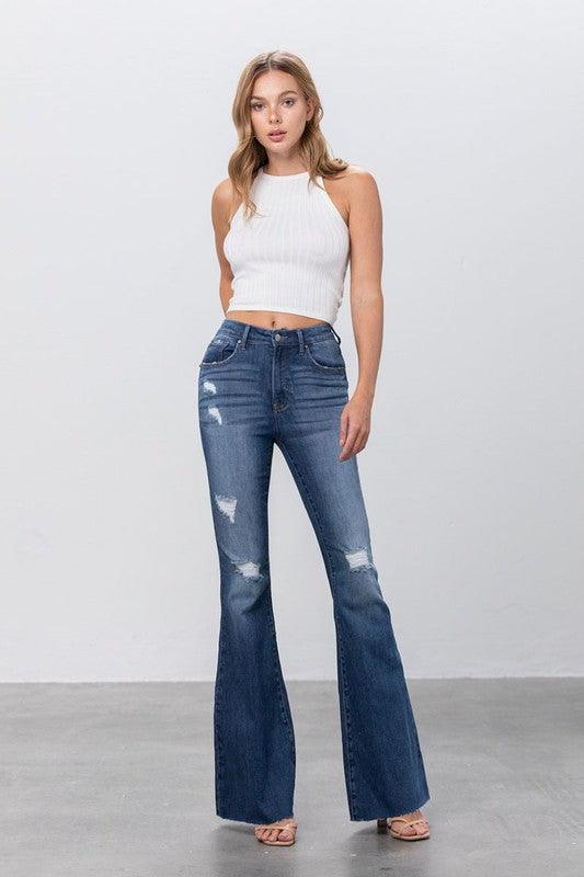 Mid Rise Dark Wash Flare Leg Jeans - Leo’s Look Your Best