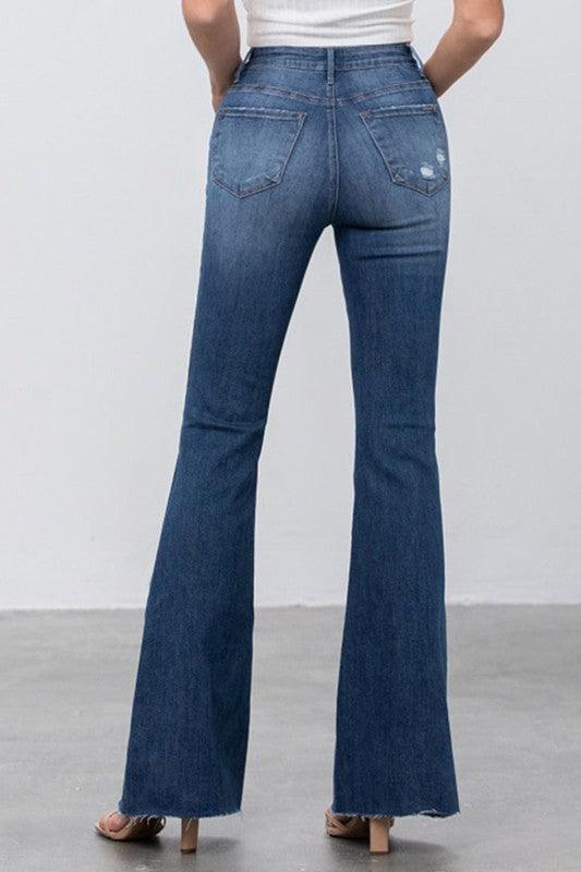Mid Rise Dark Wash Flare Leg Jeans - Leo’s Look Your Best