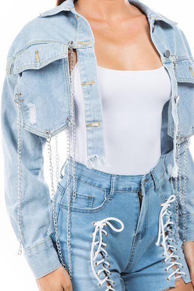 Light Blue Cropped Denim Jacket - Leo’s Look Your Best