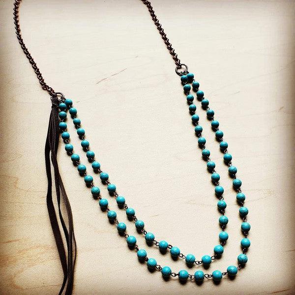 Double Strand Blue Turq Necklace w/ tassel - Leo’s Look Your Best