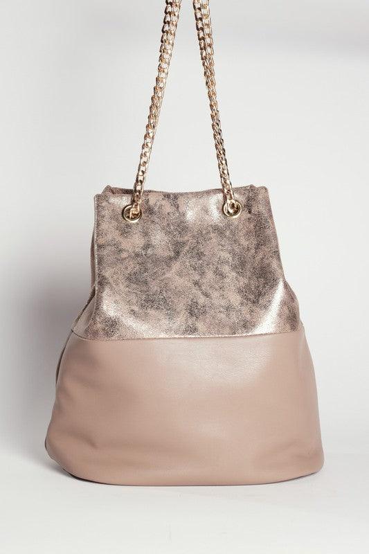 GLOSSY PU LEATHER FASHION BUCKET BAG - Leo’s Look Your Best