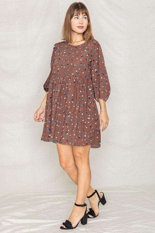 Abstract Polka Dot Bishop Sleeve Mini Dress - Leo’s Look Your Best