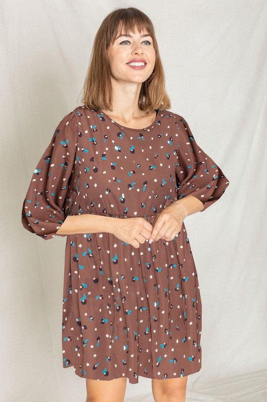 Abstract Polka Dot Bishop Sleeve Mini Dress - Leo’s Look Your Best