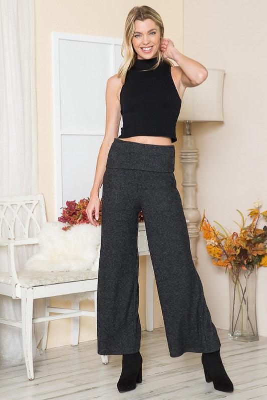 Rib Brush Wide Leg Pants with Pockets - Leo’s Look Your Best