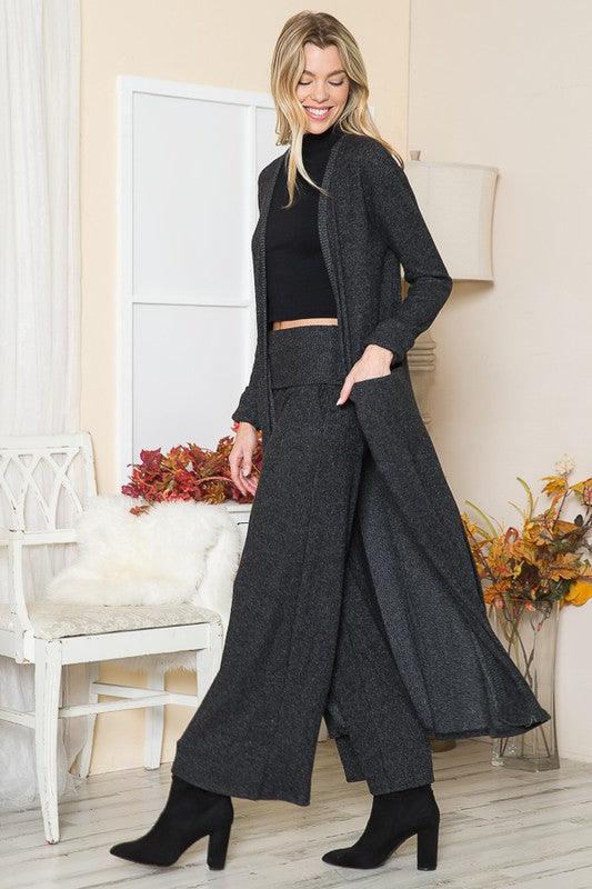Rib Brush Wide Leg Pants with Pockets - Leo’s Look Your Best