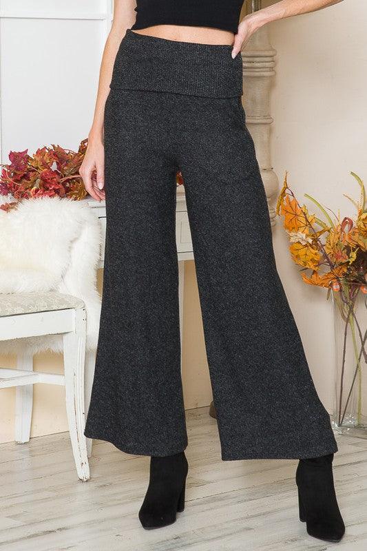 Rib Brush Wide Leg Pants with Pockets - Leo’s Look Your Best