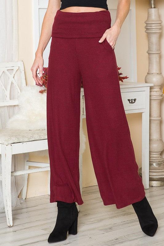 Rib Brush Wide Leg Pants with Pockets - Leo’s Look Your Best