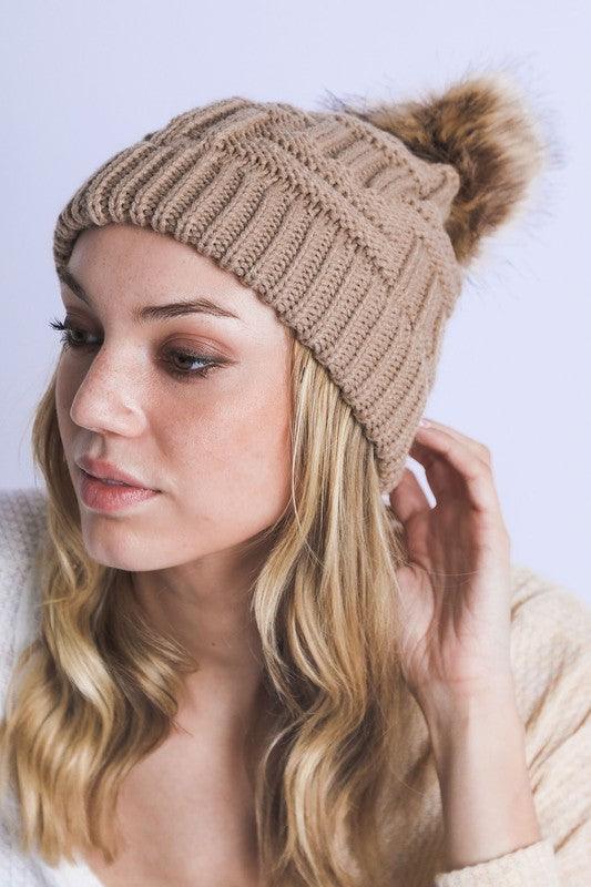 Braided Knitted Fur Pom Beanie - Leo’s Look Your Best