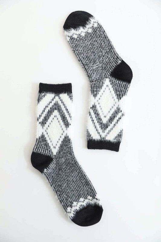 Faux Mohair Diamond Pattern Socks - Leo’s Look Your Best