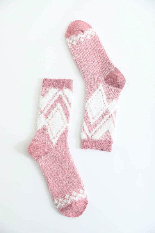 Faux Mohair Diamond Pattern Socks - Leo’s Look Your Best