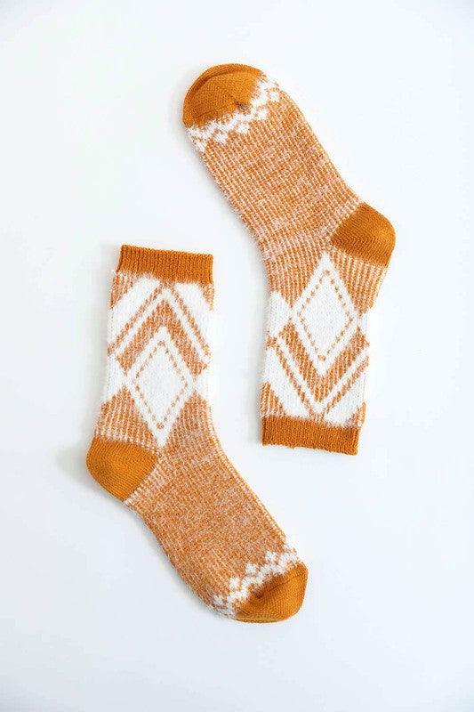 Faux Mohair Diamond Pattern Socks - Leo’s Look Your Best