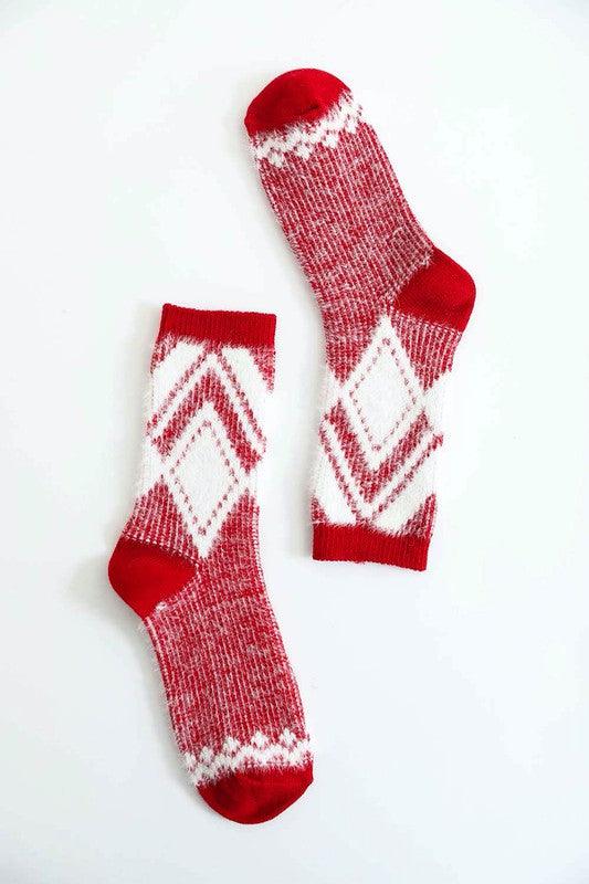 Faux Mohair Diamond Pattern Socks - Leo’s Look Your Best