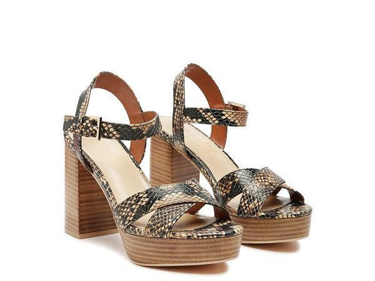RAG&CO CHYPRE HIGH HEELED BLOCK SANDAL IN TAN - Leo’s Look Your Best
