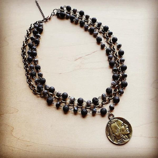 Labradorite Triple Collar Necklace w/ Indian Coin - Leo’s Look Your Best