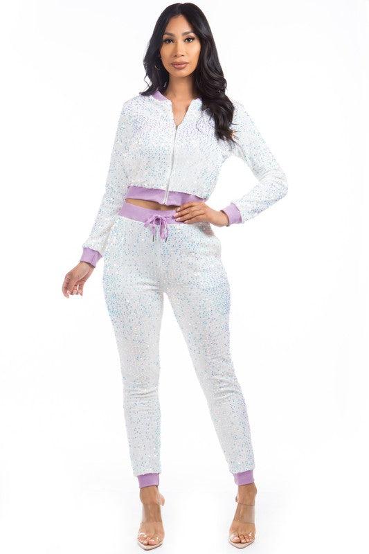 SEQUIN TWO PIECE PANT SET - Leo’s Look Your Best