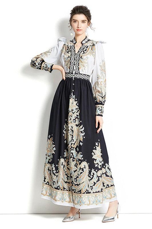 Floral V Neck Maxi Dress - Leo’s Look Your Best