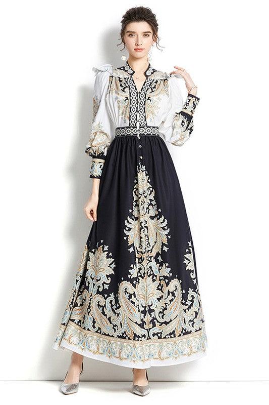 Floral V Neck Maxi Dress - Leo’s Look Your Best