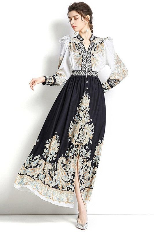 Floral V Neck Maxi Dress - Leo’s Look Your Best