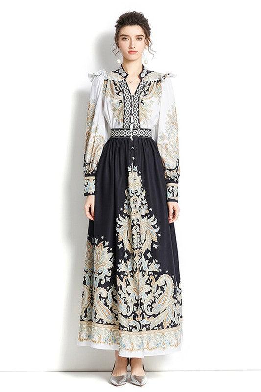 Floral V Neck Maxi Dress - Leo’s Look Your Best