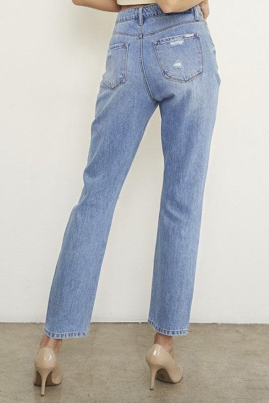 HIGH RISE DISTRESSED GIRLFRIEND JEANS - Leo’s Look Your Best
