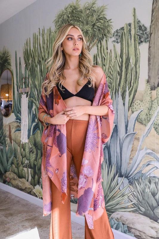 Floral Motif Combo Kimono - Leo’s Look Your Best