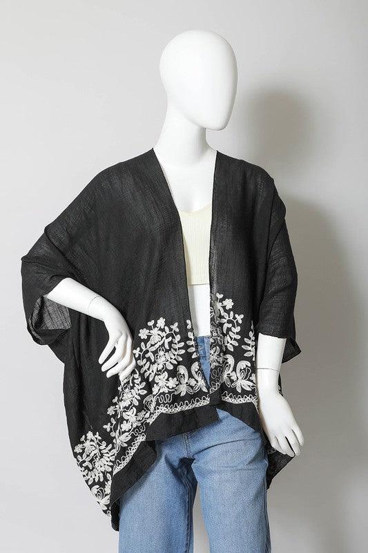 Floral Embroidered Stitch Kimono - Leo’s Look Your Best
