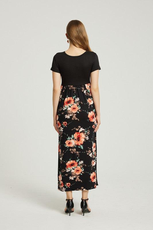Womens Summer Casual Floral Maxi Dress With Pocket - Leo’s Look Your Best