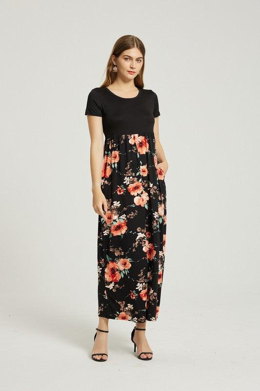 Womens Summer Casual Floral Maxi Dress With Pocket - Leo’s Look Your Best