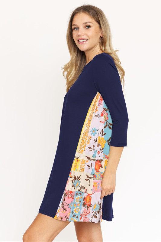Side Contrast A Line Tunic Dress - Leo’s Look Your Best